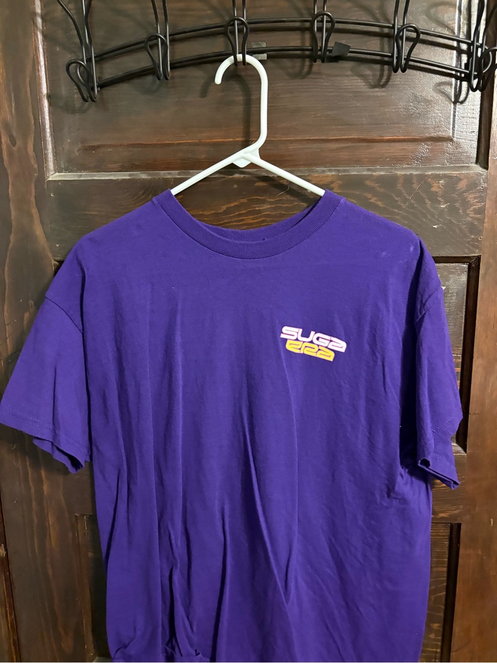 Purple Graphic Tee with Small Chest Logo